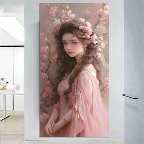 Blumenmädchen Diamond Painting, 5D Diamant Painting Bilder Voll Set mit Diamond Painting Zubehor, GroB Diamant Malerei Gem Crystal Art Basteln Deko Erwachsene Mädchen Geschenke 40x90cm W-5227 von WEEPEF