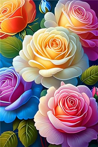 Bunte Blumen DIY Diamond Painting Kinder 5D Full Round Drill Diamant Painting Bilder, Malen Nach Zahlen Basteln Erwachsene Diamond Painting Zubehör Set für Home Wand Decor Geschenk 45x60cm W-5867 von WEEPEF