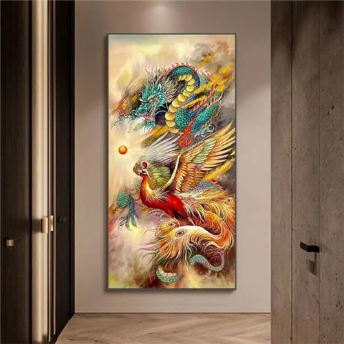 Diamond Painting Erwachsene GroB XXL 100x50cm, DIY 5D Diamant Painting Bilder Drache Phönix Diamond Art Painting Full Diamond Painting Kinder Set Diamant Malerei Stickerei Home Wand Dekor W-4358 von WEEPEF