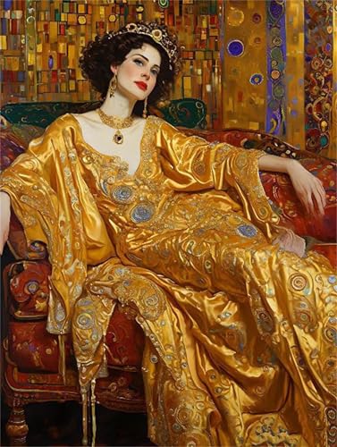 Königin Klimt Diamant Painting Bilder, 5D Diamond Painting Set, DIY Diamond Painting Mosaikherstellung Malen Nach Zahlen Full Drill Malerei für Erwachsene Kinder Room Decor Wohnwand 70x100cm P-581 von WEEPEF