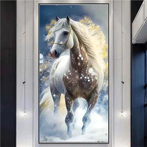 WEEPEF Pferd laufen Diamond Painting, 5D Diamant Painting Bilder Voll Set mit Diamond Painting Zubehor, GroB Diamant Malerei Gem Crystal Art Basteln Deko Erwachsene Mädchen Geschenke 60x30cm W-9792 von WEEPEF