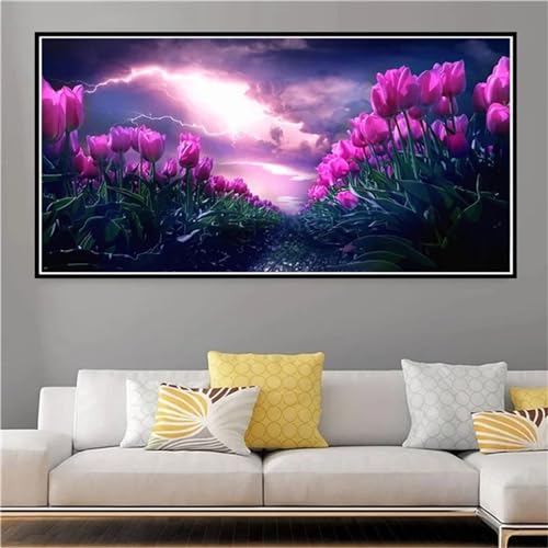 WEEPEF Violette Tulpe Diamond Painting, 5D Diamant Painting Bilder Voll Set mit Diamond Painting Zubehor, GroB Diamant Malerei Gem Crystal Art Basteln Deko Erwachsene Mädchen Geschenke 40x90cm W-9113 von WEEPEF