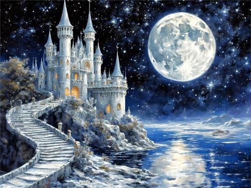 WEEPEF 5D Diamond Painting Mond Schloss Diamond Painting Kinder, Diamond Art Painting 100x150cm Voll Set Diamond Painting Zubehor, Basteln Erwachsene Diamant Malerei Stickerei Home Wand Dekor P-471 von WEEPEF