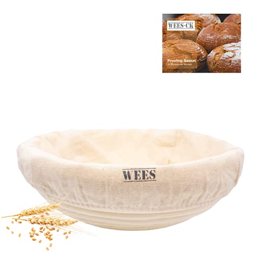 WEES-CK Handgefertigt aus 100% natürlichem Rattan - Peddigrohr Gärkörbchen, Brot Proofing, Fermentation Korb für Profis und Hobbybäcker, inkl. Anleitung und Leineneinsatz (Rund 25 cm) von WEES-CK