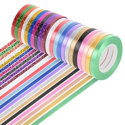 46 Stück Geschenkband Set, Luftschlangen Glitzer Metallic, Geschenkbänder Set 5mm Ringelband, Mehrfarbig Bunte Bänder Für Basteldekoration, Geschenkverpackungen, Geburtstag, Hochzeit, Disco Mottoparty von WEFINEST