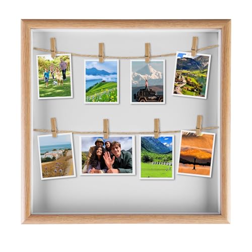 WEGREAT Bilderrahmen mit Klammern und Leine: 8 Fotos DIY Holz Fotowand Fotocollage Rahmen, Bilderrahmen Fotohalter mit Klammern Fotoleiste, für Fotos, Konzertkarten, Post, Postkarten von WEGREAT