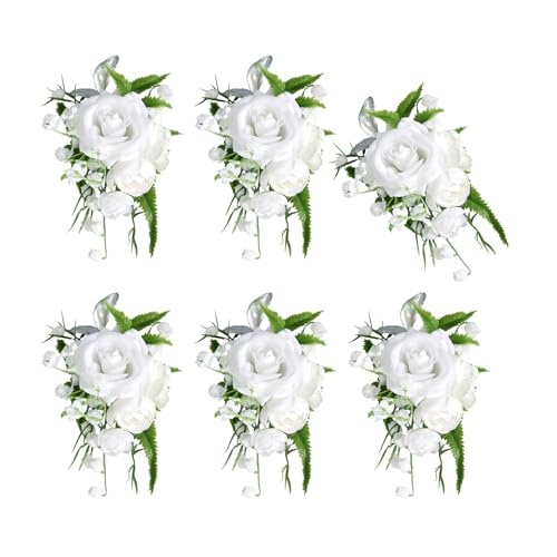 Romantische Hochzeitsdekoration, elegantes Blumen-Accessoire, Brautschmuck, Handgelenk-Ansteckblume für Trauzeugen und Brautjungfern, 6 Stück von WEIDN