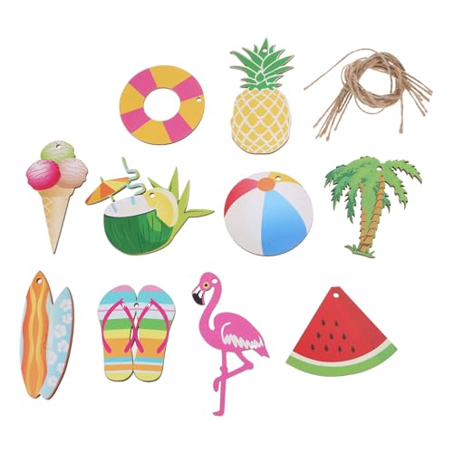 WEIDN 10 Stück Sommer-Holzbehänge Ornament Strand Holz Ananas Wassermelonen Anhänger Dekorationen für hawaiianische Partyzubehör von WEIDN