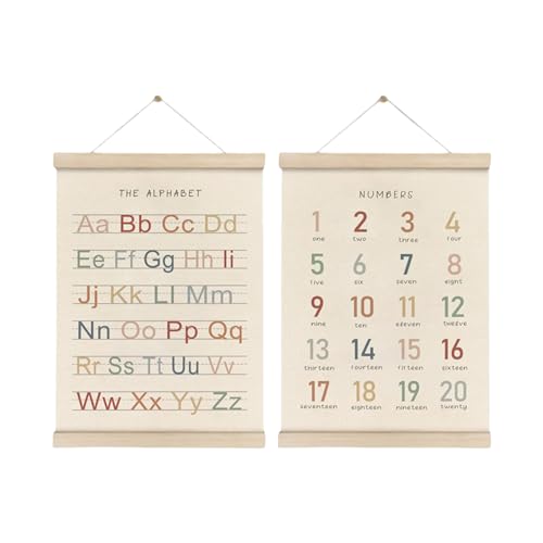 WEIDN 2-teiliges Alphabet- und Zahlenlern-Wanddekor-Set, Holzrahmen, Kinderzimmer-Posteraufhänger, Rahmen-Set für Kleinkinder, 2 Stück von WEIDN