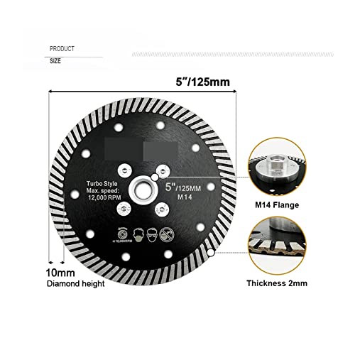 Schleifblätter 1 Stück/2 Stück M14 105/115/125 mm Diamant heißgepresst schmal Turboklinge Trennscheibe Fliesen Granit Marmor Beton Mauerwerk für verschiedene Materialien(125mm,2pcs) von WEIJICUI