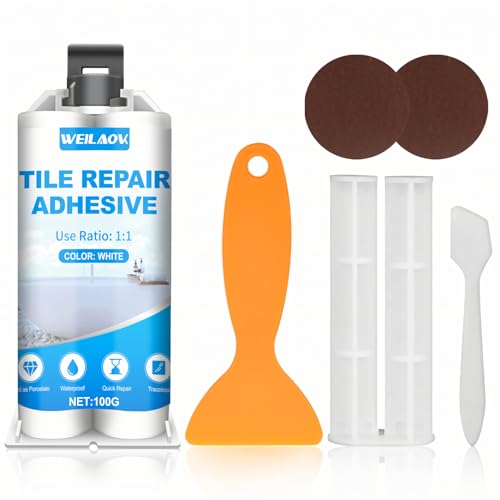 WEILAOK Keramik Reparaturset, Badewannen Reparaturset Weiß, Cermic Repair Paste, Fliesen Reparaturset, Wasserdichtes Emaille Reparaturset, Fliesen Reparatur zum Kratzern, Löchern, Rissen, 100g von WEILAOK