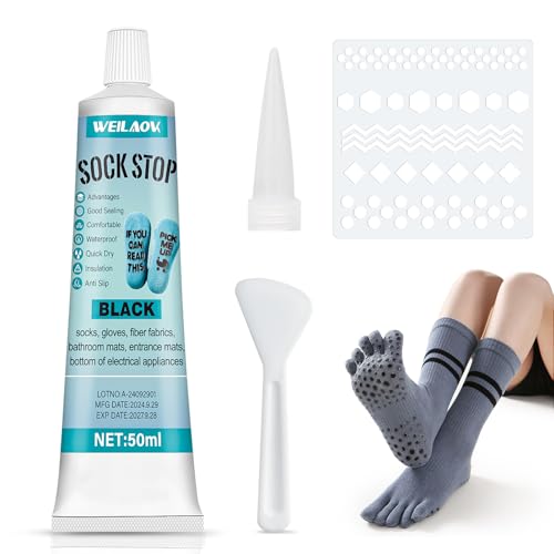 WEILAOK Sock Stop, Socken Stopp Anti Rutsch Set, Sockenstopper Flüssig, Sock Stop Creme, Sockenstopper für Wollsocken, Antirutsch Kleber für Socken, Schwarz, 50ml von WEILAOK