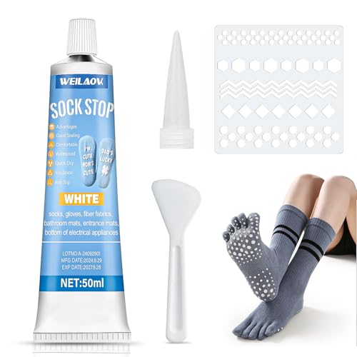 WEILAOK Socken Stopp Anti Rutsch Set, Sock Stop, Sockenstopper Flüssig, Sock Stop Creme, Antirutsch Kleber für Socken, Sockenstopper für Wollsocken, 50ml, Weiß von WEILAOK