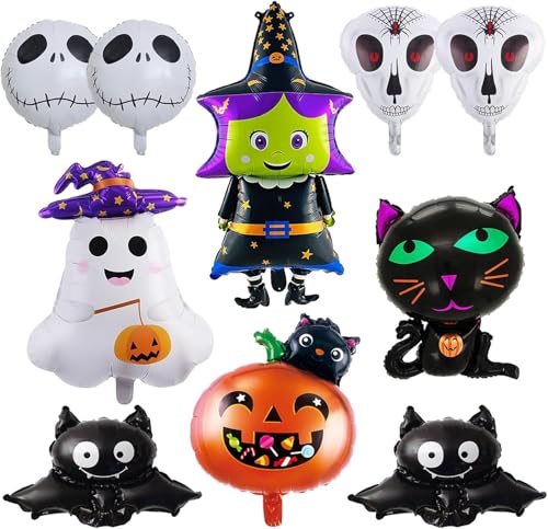 10 Stück Halloween Folienballon, Halloween Deko Luftballons Set mit Fledermaus, Kürbis, Katze, Geist, Vampir, Hexen Ballon, Halloween Helium Ballon Party Luftballons für Halloween Party Dekoration von WEINIBAO