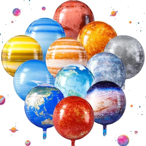 12 Stück Weltraum Luftballons, 4D Planeten Luftballons, 22 Zoll Folienballons Weltraum Party Ballons, Weltraum Kindergeburtstag Deko Ballon, Helium Ballons Planeten für Weltraum Themen Party Deko von WEINIBAO