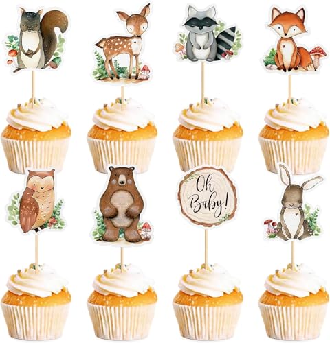 24 Stück Kuchendeko Tiere Cake Topper, Tier Cupcake Topper Wald, Waldtiere Kuchen deko Dschungel Tiere, Zoo Tortendeko Waldtiere Kuchendeckel für Kinder Geburtstag Dschungel Party, Baby Shower von WEINIBAO