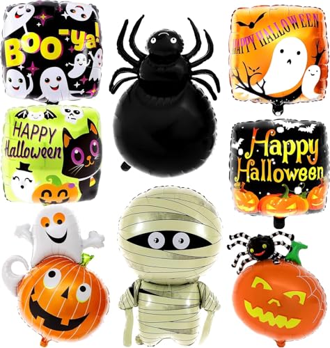 8 Stück Halloween Folienballon, Halloween Deko Luftballon mit Kürbis Ballon Spinne Ballon Mumie Ballon, Halloween Helium Ballon für Halloween Party Restaurant Club Bar Maskeraden Dekoration von WEINIBAO