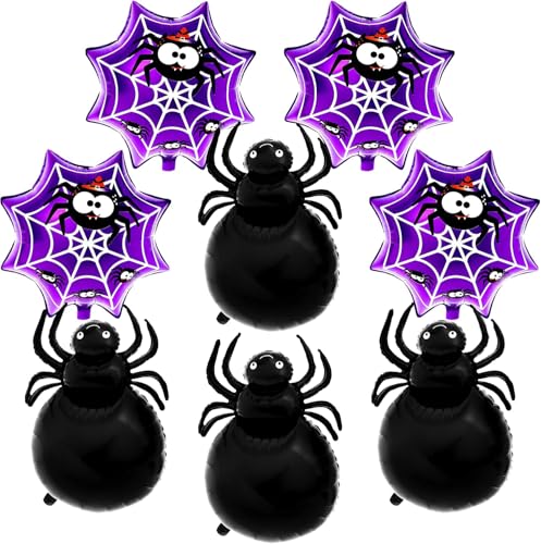 8 Stück Halloween Folienballon Spinne Ballon, Helium Ballon Spinne Party Luftballons, Halloween Deko Luftballons Spinnen, Lila und Schwarz Spinnen Luftballon für Halloween Party Dekoration von WEINIBAO