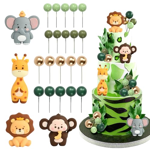 Kuchendeko Tiere Cake Topper, Zoo Tortendeko Waldtiere Kuchendeko, Kuchen Deko Dschungel, Safari Tortendeko, Kuchendekoration, Waldtiere Kuchen Deko, Kuchen Topper für Geburtstag Baby Shower von WEINIBAO