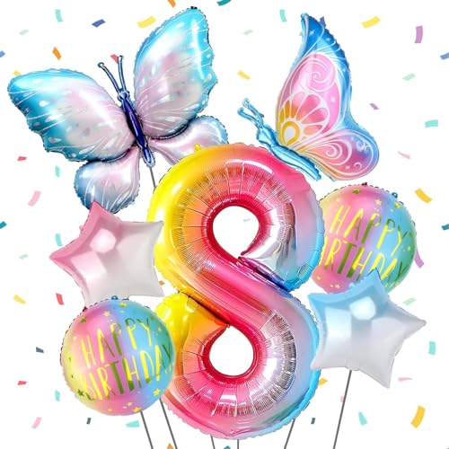 Schmetterling Folienballon 8 Jahre, Schmetterling Luftballons Geburtstag 2 Jahre, Luftballon 2 Geburtstag Mädchen, Helium Ballons Geburtstag, Happy Birthday Ballon für Mädchen Geburtstag Deko von WEINIBAO