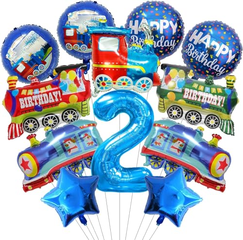 Zug Luftballons Geburtstag 2 jahre, 12 Stück Zug Folienballon Geburtstag Set, Luftballon 2. Geburtstag Zug Helium Ballons Zug Folienballons Blau Luftballons Zug Geburtstagsdeko für Kinder Junge von WEINIBAO