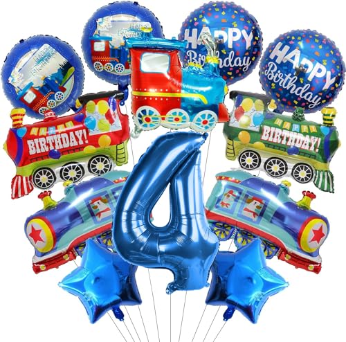 Zug Luftballons Geburtstag 4 jahre, 12 Stück Zug Folienballon Geburtstag Set, Luftballon 4. Geburtstag Zug Helium Ballons Zug Folienballons Blau Luftballons Zug Geburtstagsdeko für Kinder Junge von WEINIBAO