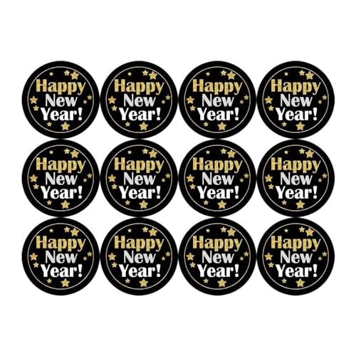 Happy New Year Aufkleber Siegel Gold Labels - (120 Stück) 4 cm große runde Goldfolie Aufkleber Stempel auf Schwarz für Neujahrskarten, Geschenkumschläge Schachteln von WEIPUER