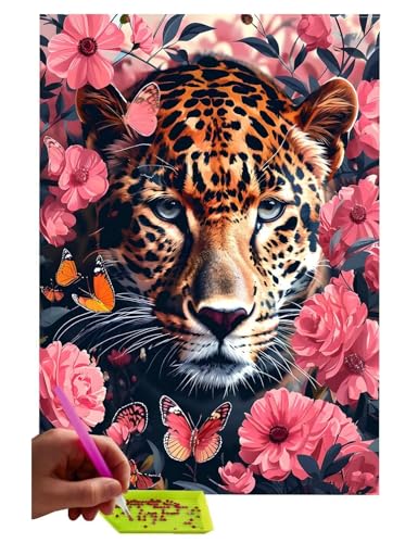 5D DIY Diamant Painting Erwachsene, Blume Leopard Diamant Malerei Full Kits Bilder Dekoration, 5D Diamant Painting Bilder Mit Diamond Painting Zubehör, für Kinder, Haus, Büro Dekoration 70x90cm C-221 von WEISHIWE