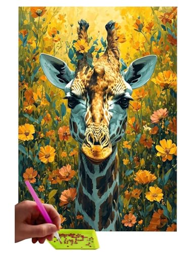 5D DIY Diamant Painting Erwachsene, Blumen Giraffe Diamant Malerei Full Kits Bilder Dekoration, 5D Diamant Painting Bilder Mit Diamond Painting Zubehör, für Kinder, Haus, Büro Dekoration 70x90cm C-234 von WEISHIWE