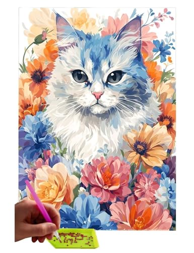 5D DIY Diamant Painting Erwachsene, Blumen Kat Diamant Malerei Full Kits Bilder Dekoration, 5D Diamant Painting Bilder Mit Diamond Painting Zubehör, für Kinder, Haus, Büro Dekoration 30x40cm C-251 von WEISHIWE