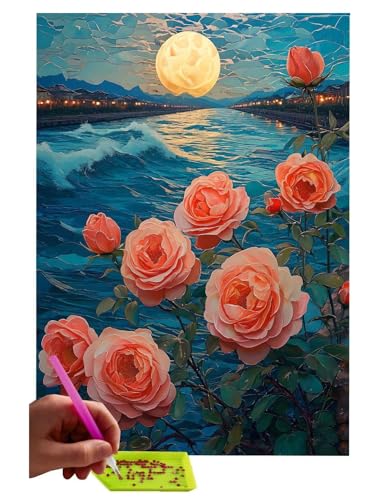 5D DIY Diamant Painting Erwachsene, Blumen Meer Diamant Malerei Full Kits Bilder Dekoration, 5D Diamant Painting Bilder Mit Diamond Painting Zubehör, für Kinder, Haus, Büro Dekoration 30x40cm C-223 von WEISHIWE