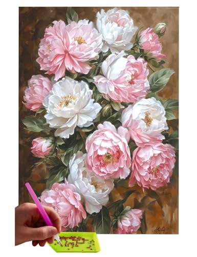 5D DIY Diamant Painting Erwachsene, Blumen Pink Diamant Malerei Full Kits Bilder Dekoration, 5D Diamant Painting Bilder Mit Diamond Painting Zubehör, für Kinder, Haus, Büro Dekoration 70x90cm C-243 von WEISHIWE