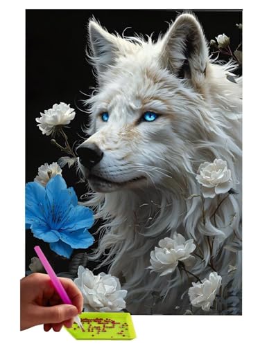 5D DIY Diamant Painting Erwachsene, Blumen Wolf Diamant Malerei Full Kits Bilder Dekoration, 5D Diamant Painting Bilder Mit Diamond Painting Zubehör, für Kinder, Haus, Büro Dekoration 30x40cm C-227 von WEISHIWE