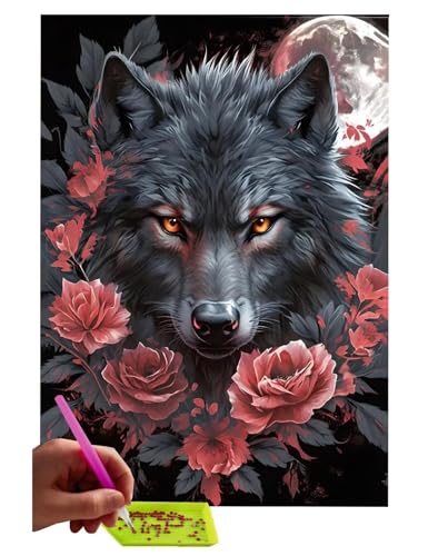 5D DIY Diamant Painting Erwachsene, Blumen Wolf Diamant Malerei Full Kits Bilder Dekoration, 5D Diamant Painting Bilder Mit Diamond Painting Zubehör, für Kinder, Haus, Büro Dekoration 70x90cm C-228 von WEISHIWE