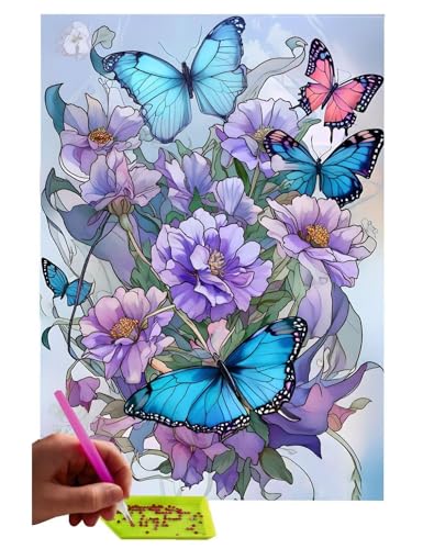 5D DIY Diamant Painting Erwachsene, Schmetterling Blume Diamant Malerei Full Kits Bilder Dekoration, 5D Diamant Painting Bilder Mit Diamond Painting Zubehör, für Kinder, Haus, Büro 30x40cm C-203 von WEISHIWE