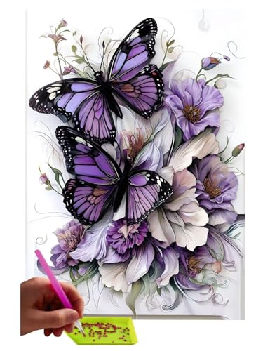 5D DIY Diamant Painting Erwachsene, Schmetterling Blume Diamant Malerei Full Kits Bilder Dekoration, 5D Diamant Painting Bilder Mit Diamond Painting Zubehör, für Kinder, Haus, Büro 70x90cm C-202 von WEISHIWE