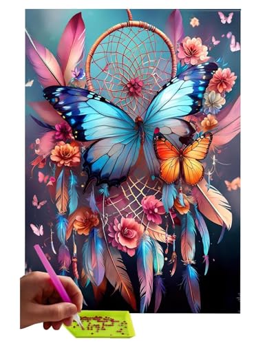 5D DIY Diamant Painting Erwachsene, Schmetterling Diamant Malerei Full Kits Bilder Dekoration, 5D Diamant Painting Bilder Mit Diamond Painting Zubehör, für Kinder, Haus, Büro Dekoration 30x40cm C-212 von WEISHIWE