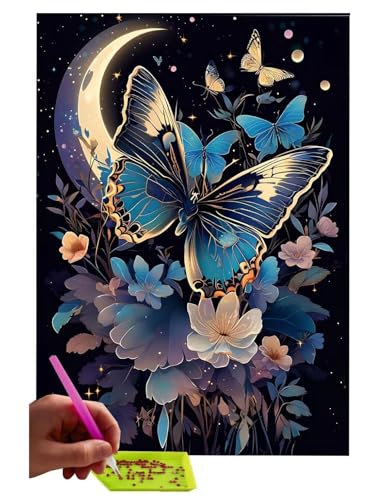 5D DIY Diamond Painting Kits, Butterfly Mond Diamond Painting Pictures Full Drill, Diamond Rhinestone Crystal Embroidery Canvas Pictures for Children Adults Decor, Weihnachten Geschenk - 60x80cm C-208 von WEISHIWE