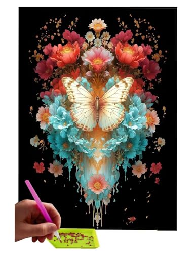 5D DIY Diamond Painting Kits, Schmetterling Blume Diamond Painting Pictures Full Drill, Diamond Rhinestone Embroidery Canvas Pictures for Children Adults Decor, Weihnachten Geschenk - 100x130cm C-204 von WEISHIWE