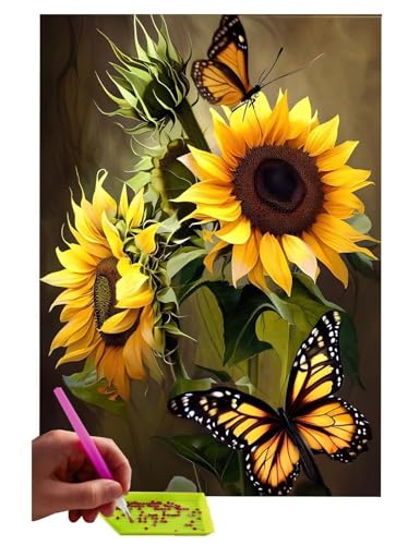 5D DIY Diamond Painting Kits, Schmetterling Sonnenblume Diamond Painting Pictures Full Drill, Diamond Rhinestone Embroidery Canvas Pictures for Children Adults Weihnachten Dekorieren - 20x30cm C-207 von WEISHIWE