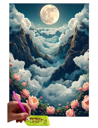 Diamond Painting Erwachsene Groß XXL 80x110cm, Diamond Painting Blume Vollmond Diamant Painting Bilder Kinder DIY Diamond Painting Eckige Steine Gem Art Painting Kit für Home Wall Decor Geschenke C222 von WEISHIWE