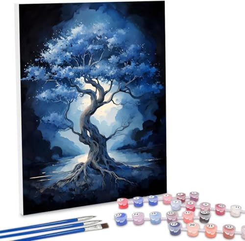 Malen Nach Zahlen Blau Baum,100x130cm DIY Malen Nach Zahlen Erwachsene, DIY Kreativ Set für Erwachsene Handgemalt Ölgemälde Kits auf Leinwand Geschenk, Acryl-Malen Nach Zahlen für Wanddeko s-389 von WEISHIWE