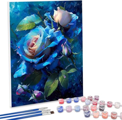 Malen Nach Zahlen Blau Rose,100x130cm DIY Malen Nach Zahlen Erwachsene, DIY Kreativ Set für Erwachsene Handgemalt Ölgemälde Kits auf Leinwand Geschenk, Acryl-Malen Nach Zahlen für Wanddeko s-388 von WEISHIWE