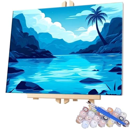 Malen Nach Zahlen Blue Lake,100x130cm DIY Malen Nach Zahlen Erwachsene, DIY Kreativ Set für Erwachsene Handgemalt Ölgemälde Kits auf Leinwand Geschenk, Acryl-Malen Nach Zahlen für Wanddeko s-386 von WEISHIWE