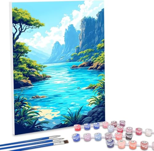 Malen Nach Zahlen Blue Lake,70x90cm DIY Malen Nach Zahlen Erwachsene, DIY Kreativ Set für Erwachsene Handgemalt Ölgemälde Kits auf Leinwand Geschenk, Acryl-Malen Nach Zahlen für Wanddeko s-387 von WEISHIWE