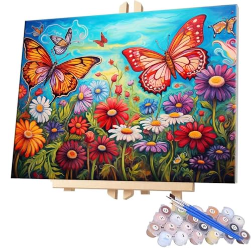 Malen Nach Zahlen Blumen Schmetterlinge,100x130cm DIY Malen Nach Zahlen Erwachsene, DIY Kreativ Set für Erwachsene Handgemalt Ölgemälde Kits auf Leinwand, Acryl-Malen Nach Zahlen für Wanddeko s-297 von WEISHIWE