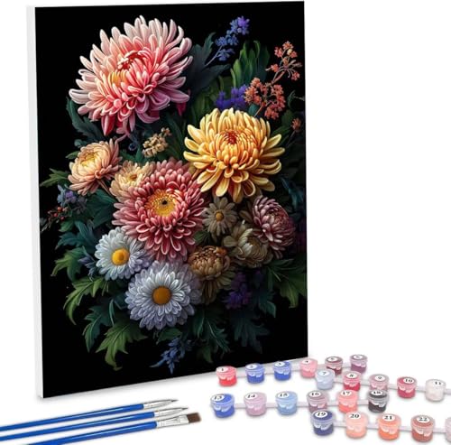 Malen Nach Zahlen Chrysantheme,70x90cm DIY Malen Nach Zahlen Erwachsene, DIY Kreativ Set für Erwachsene Handgemalt Ölgemälde Kits auf Leinwand Geschenk, Acryl-Malen Nach Zahlen für Wanddeko s-341 von WEISHIWE