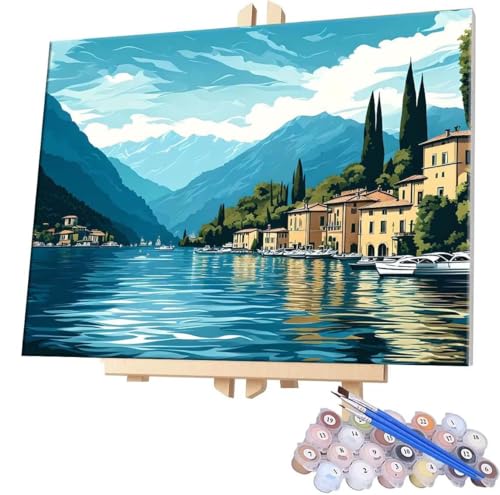 Malen Nach Zahlen Comer See,100x130cm DIY Malen Nach Zahlen Erwachsene, DIY Kreativ Set für Erwachsene Handgemalt Ölgemälde Kits auf Leinwand Geschenk, Acryl-Malen Nach Zahlen für Wanddeko s-355 von WEISHIWE