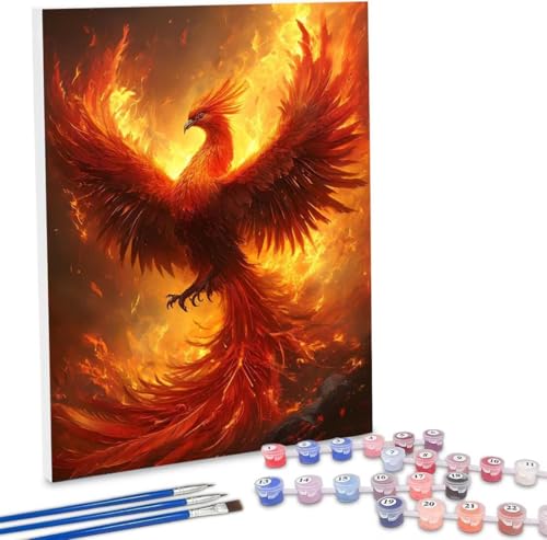 Malen Nach Zahlen Erwachsene, DIY Malen Nach Zahlen Handgemalt Ölgemälde Kit für Anfänger und Erwachsene, Feuer Phoenix Malerei Bastelset, Wohnwanddekor Mit Acrylfarben und Pinseln 20x30cm F-312 von WEISHIWE