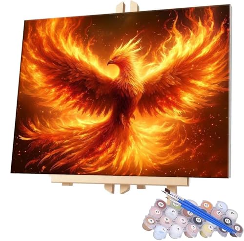 Malen Nach Zahlen Erwachsene, DIY Malen Nach Zahlen Handgemalt Ölgemälde Kit für Anfänger und Erwachsene, Feuer Phoenix Malerei Bastelset, Wohnwanddekor Mit Acrylfarben und Pinseln 20x30cm F-313 von WEISHIWE